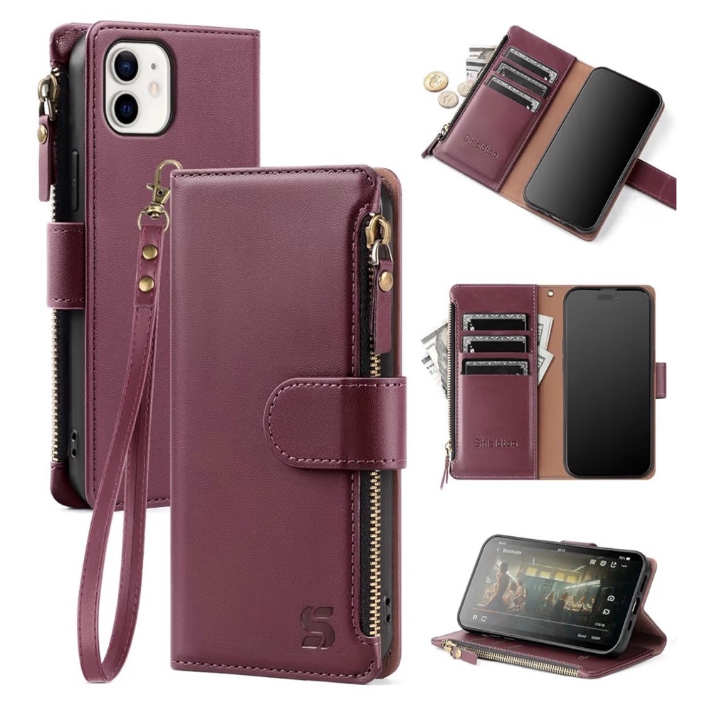Stylish Wine Red Wallet Case for Smartphones